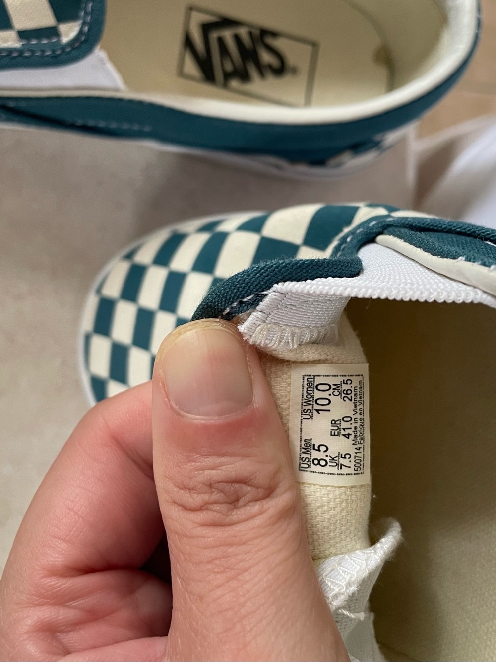 Vans Checkerboard Slip-On Sneakers in Teal and White - Picture 4 of 5